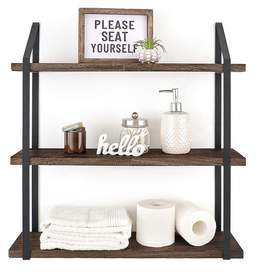 Mkono Floating Wall Shelf 3 Tier 23.5 Inch Rustic Wood Hanging Book Shelf Bathroom Mounted Shelving Storage Display Shelves for Living Room Bedroom Kitchen Office