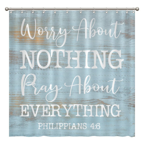 Rimego Shower Curtains with Motivational Quote Worry About Nothing Pray About Everything Waterproof Shower Curtain for Bathtub Home Bathroom, 12 Hooks, Retro, 72 in