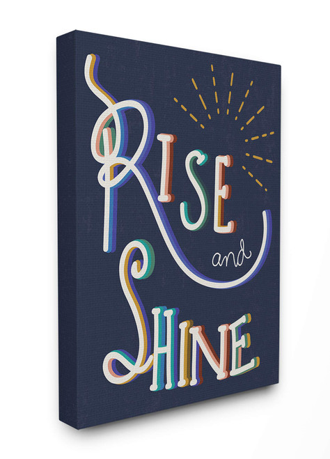 Stupell Industries Navy Blue Rise and Shine Handwritten Script Typography Canvas Wall Art, 16 x 20, Multi-Color
