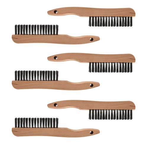 Wood Handle Wire Scratch Brush Sets (6, 6PACK-10IN 4X6Rows Carbon SteelWire Scratch Brushes with Beech Wood Handle)