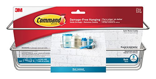 Command FBA_BATH31-SN-ES Shower, Satin Nickel, 1-Caddy, 1-Prep Wipe, 4-Large Water-Resistant Strips (BATH31-SN-ES)