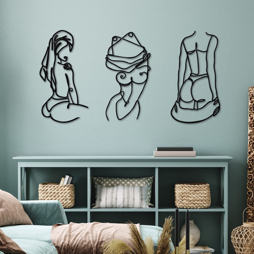 Lounsweer 3 Pcs Modern Minimalist Wall Decor Abstract Line Art Wall Decor Line Drawing Metal Wall Art Print Decor for Bedroom Living Room Wall (Black, Modern Style)