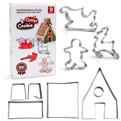 Christmas Cookie Cutters Set - LEEFE 3D 9 Piece Gingerbread House Cookie Cutters for Holiday Winter &Christmas Christmas Cookie Cutters Set - LEEFE 3D 9 Piece Gingerbread House Cookie Cutters for Holiday Winter &Christmas