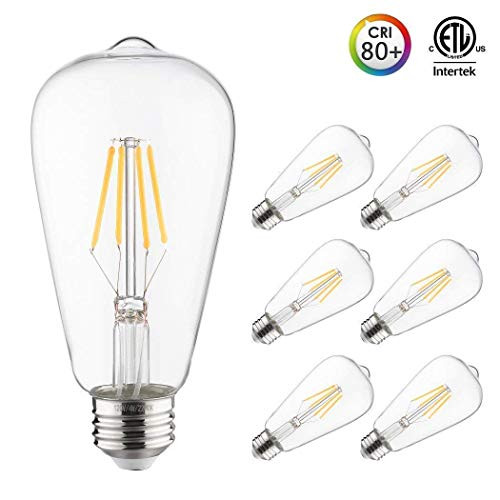 Otronics LED Antique Vintage Edison Bulb, ST64 LED Filament Bulb, 4W (40W Equivalent) 470 Lumen Not-dimmable E26 Base,Warm White 2700K, Pack of 6