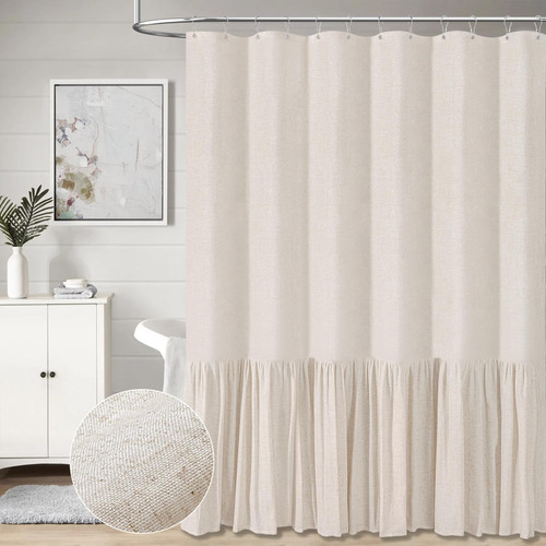BTTN 78 Inch Long Shower Curtain - Farmhouse Thick Fabric Linen Shower Curtain Set with Plastic Hooks, Tall Rustic Country Cloth Shower Curtains for Bathroom with Ruffle Hem - Beige/Cream - 72x78 BTTN 78 Inch Long Shower Curtain - Farmhouse Thick Fabric Linen Shower Curtain Set with Plastic Hooks, Tall Rustic Country Cloth Shower Curtains for Bathroom with Ruffle Hem - Beige/Cream - 72x78