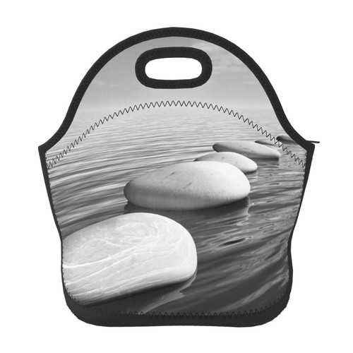 Neoprene Lunch Bags Grey Zen Stones Picture Printed Insulated Lunch Tote Bag Reusable Thermal Cooler Lunch Container Box For Work Travel Picnic