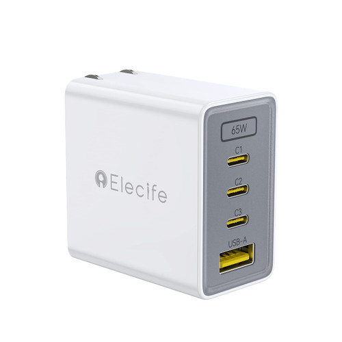 USB C Charger, GaN 65W USB Wall Charger USB-C Fast Charger with 3 USB C&USB A Ports, Multiport USB Charger Station USB Type C Charger Compatible with iPhone/iPad/MacBook/Laptop