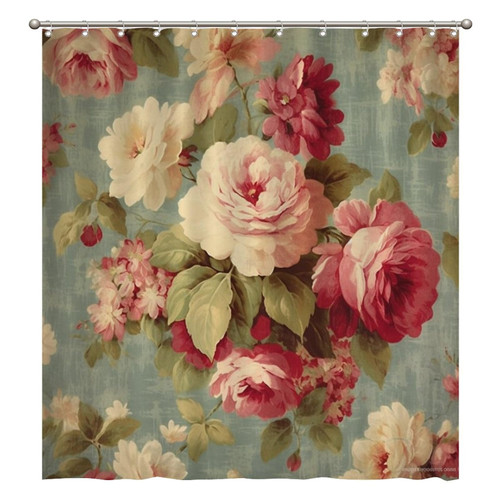 Romantic Red Pink Colorful Roses Shower Curtains 72x80 Inch Polyester Fabric Bathroom Shower Curtains with Hooks Durable Waterproof Shower Curtains for Bathroom Bathtub Home Decoration
