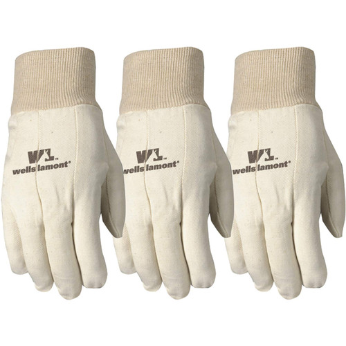 Wells Lamont Canvas Work Gloves, Standard Weight, Wearpower, Large, 3 Pack (48LF) , White