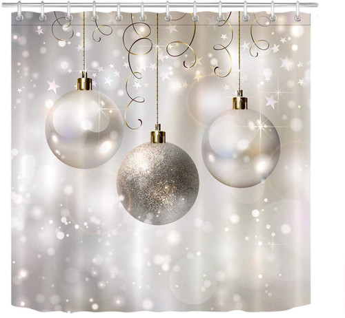 LB Christmas Balls Shower Curtains for Bathroom Silver Grey Glitter Ribbon New Year Shower Curtain with Hooks Winter Bathroom Decorations 72x78 inch Extra Long Polyester Fabric Waterproof LB Christmas Balls Shower Curtains for Bathroom Silver Grey Glitter Ribbon New Year Shower Curtain with Hooks Winter Bathroom Decorations 72x78 inch Extra Long Polyester Fabric Waterproof