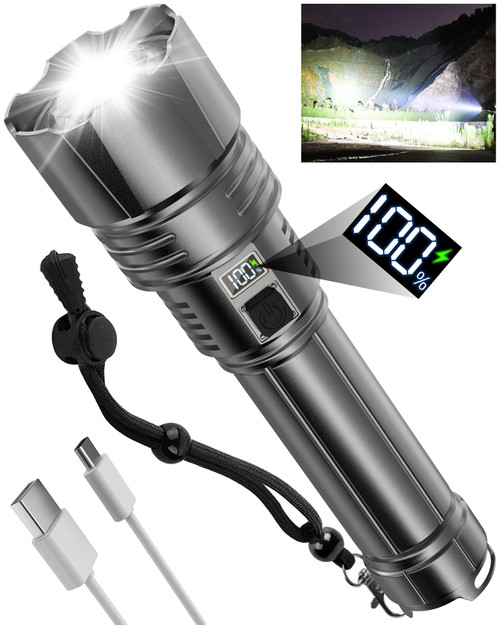 TUNFOU Rechargeable Flashlights 200000 High Lumens Flash Light, Super Bright LED Flashlight with 5 Modes & IPX7 Waterproof, Handheld Flashlight for Emergencies, Camping TUNFOU Rechargeable Flashlights 200000 High Lumens Flash Light, Super Bright LED Flashlight with 5 Modes & IPX7 Waterproof, Handheld Flashlight for Emergencies, Camping