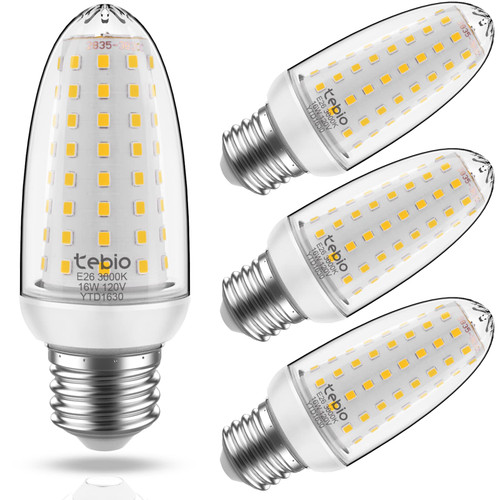 tebio LED Corn Light Bulb 120w Equivalent 1600 Lumen 3000K Cool Warm White 16W E26/E27 Edison Base Led Candle Light Bulbs for Home Indoor Bright Candelabra Led Corn Bulb Pack of 4, Non-Dimmable