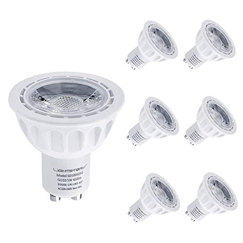 LightStory GU10 LED Bulbs, 5W 450lm, 50W Halogen Bulbs Equivalent, 3000K Warm White, 40° Beam Angle Non-Dimmable MR16 GU10 LED Light Bulbs, UL Listed, Pack of 6
