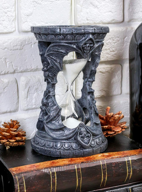 Ebros Gift 5.5" Tall Time Waits for No Man Grim Reaper with Vampire Bats Invertible Pillar Sand Timer Figurine Macabre Ossuary Skulls Skeletons Sandtimer Desktop Shelf Decorative Figurine