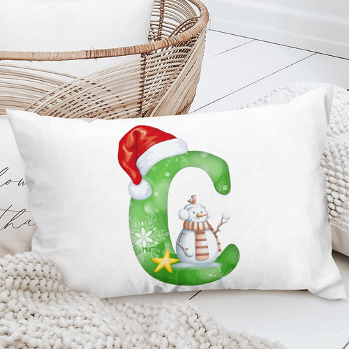 Yinrune Personalized Polyester Pillow Covers Custom Name Initial Letter Snowman Retro Waist Lumbar Pillow Cover Holiday Anniversary Wedding Gift for Sofa Couch Chair Bedroom Decor 12x20in