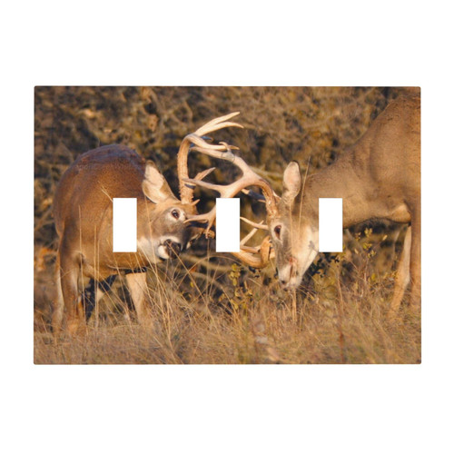 3 Gang Wall Plate White Tailed Deer Bucks Triple Toggle Light Switch Cover Light Plug Outlet Covers For Bedroom Kitchen Home Decor