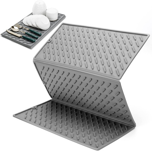 Silicone Dish Drying Mat | Home Dish Pad | Foldable Kitchen Drying Mat for Kitchen Counter | 24.2" Extra Large Dish Drainer Mat | Non-Slip Silicone Sink Mat | Eco-friendly, Heat-resistant, Easy clean