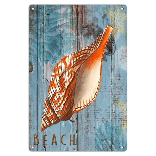 Country Metal Tin Sign Nautical Beach Ocean Theme Underwater Sea Snail Home Decor Tin Signs for Living Room Garage Entryway Shells Starfish Blue Coastal Art Poster Gift for Restaurants 12x18in