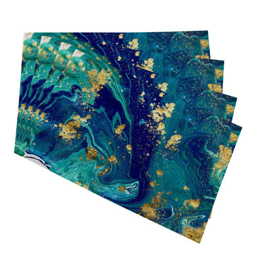 oFloral Marbled Blue Abstract Background Placemats for Kitchen Dining Table Set of 4 Liquid Marble Pattern Linen Washable Heat Resistant Place Mats