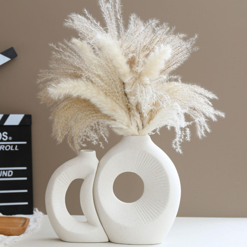 White Ceramic Vase Set of 2,Ceramic Flower Vases,Modern Vase,Boho Vase,White Vases for Decor,Donut Round Pampas Vase, Ceramic Vase for Flowers,Unique Vase,Pampas Grass Vase for Table Centerpiece. White Ceramic Vase Set of 2,Ceramic Flower Vases,Modern Vase,Boho Vase,White Vases for Decor,Donut Round Pampas Vase, Ceramic Vase for Flowers,Unique Vase,Pampas Grass Vase for Table Centerpiece.