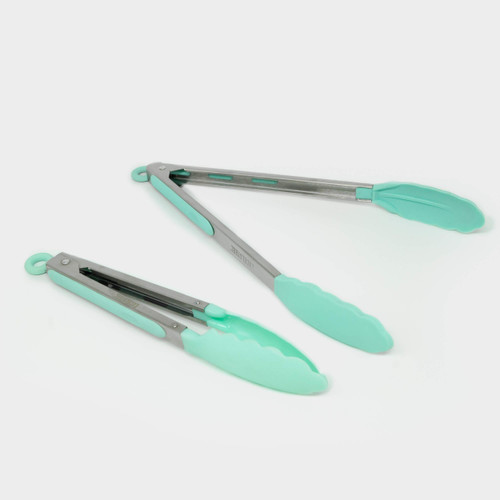 ExcelSteel Stainless Steel Tongs, 9"/12", Teal