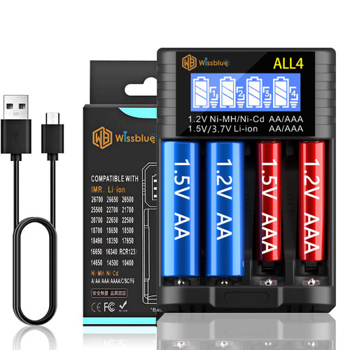 ALL4 1.5V LCD li ion Universal Battery Charger Rechargeable 1.5V Battery Charger with C USB Input, Universal Battery Charger for 1.5V/1.2V/14500 Li-ion Rechargeable AA AAA Batteries