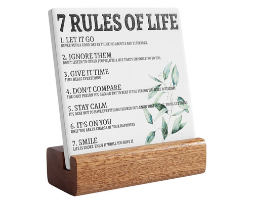 Inspirational Quotes Desk Decor Gifts For Women Best Friend 7 Rules of Life Encouragement Cheer Up Gifts Office Inspiration Positive Plaque With Wooden Stand For Cowoker Motivational Sign For Birthday