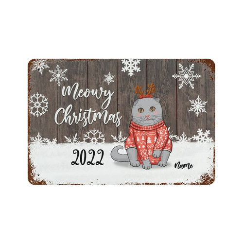 Personalized with A Cat Tin Signs Outdoor Signs and Decor Meowy Christmas Cat Retro Garage Signs for Cafe Bar Pub Beer Wall Decor 8"x12"