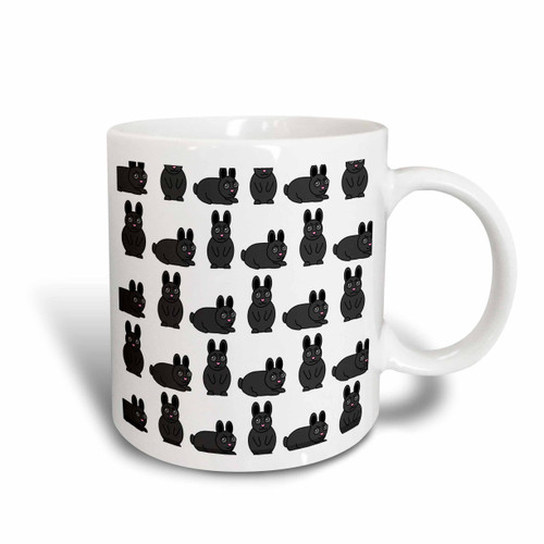 3D Rose Cute Black Little Rabbit Grumpy Bunny Print Two Tone Ceramic Mug, Red