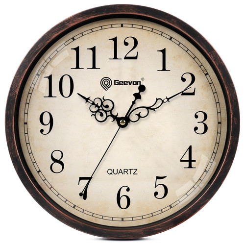 Geevon Retro Silent 12" Wall Clock Non Ticking Round Vintage Clock Quartz Decorative Battery Operated Wall Clock for Kitchen,Office,Classroom,Bedroom,Living Room Decor