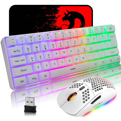 Wireless Gaming Keyboard and Mouse Combo, 2200mAh Mini 61 Keys Mechanical Feeling Keyboard with Bluetooth 5.1&2.4G Wireless Dual Modes,RGB Backlit Wireless Lightweight Gaming Mouse for PC/ Gamer