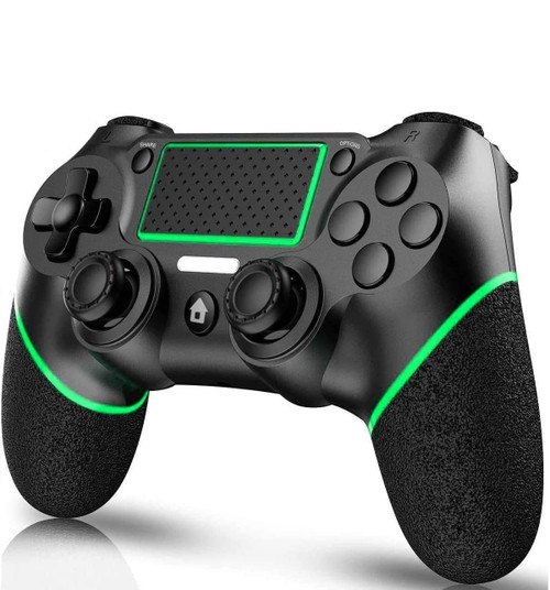 Game Controller Wireless Controller for PS4/Pro/Slim/PC, 3.5mm Headset Jack, 6-axis Gyro Sensor Joystick Controller Dual Vibration Audio Function (black+green)