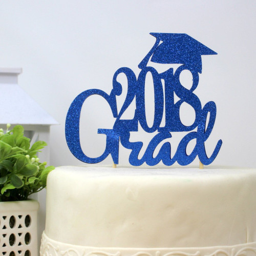 All About Details 2018 Grad Cake Topper (Blue), 1PC, Graduation Party, Glitter Topper