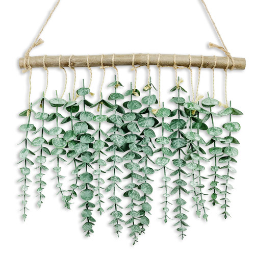Artificial Eucalyptus Wall Hanging Decor - Fake Eucalyptus Leaves Greenery , Vines Wall Hanging Plants with Wooden Stick , Farmhouse Rustic Wall Decor for Wedding , Kitchen , Bedroom , Boho Home Decor