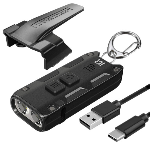 Nitecore Tip SE Keychain Flashlight, Black 700 Lumen USB-C Rechargeable EDC with Lumentac Charging Cable