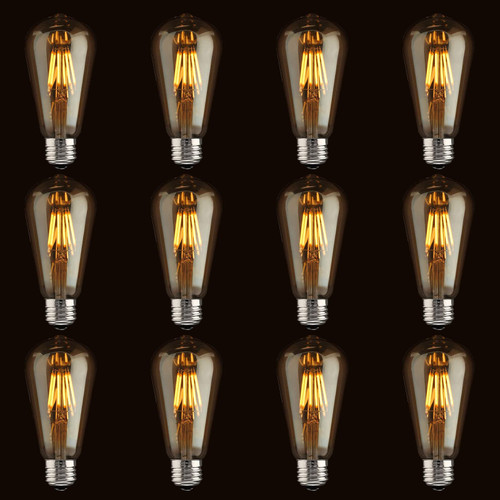 ASOKO LED Dimmable Vintage Edison Led Bulbs 6W Antique Style, 2300K Warm White (Amber Gold Glass), ST64, E26 Base (2300K-6W-12PCS)