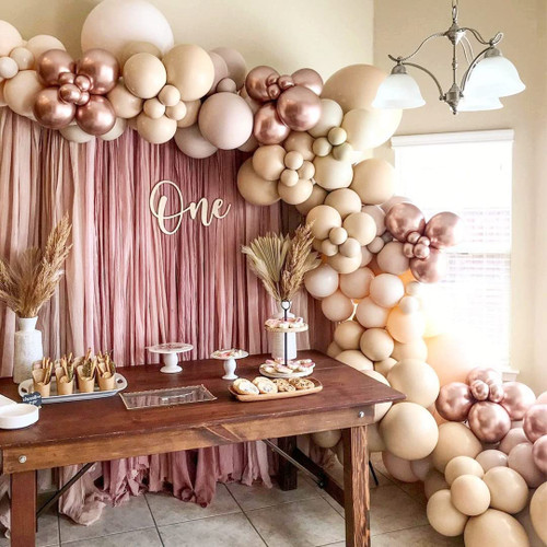 Blush Ivory Rose Gold Balloon Garland Kit Double Stuffed Nude Coffee Brown Rose Gold Metallic Balloon Arch for Boho Neutral Gender Reveal Baby Shower Bridal Shower Birthday Party Decorations