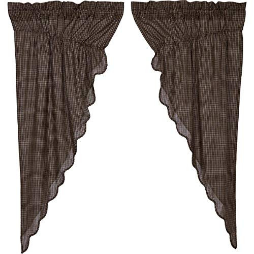 VHC Brands Primitive Curtains Prim Grove Plaid Rod Pocket Cotton Drawstring Ties Prairie Panel Pair VHC Brands Primitive Curtains Prim Grove Plaid Rod Pocket Cotton Drawstring Ties Prairie Panel Pair