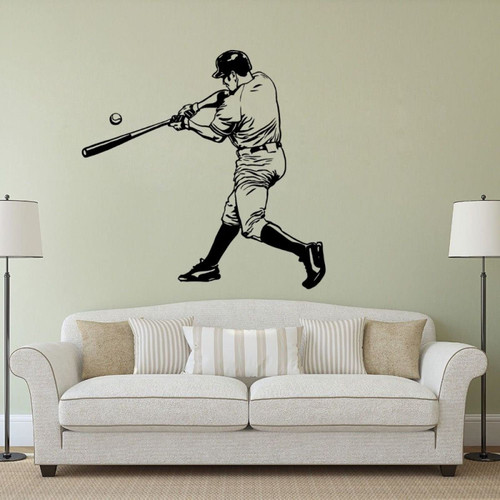 BOEERLCNL Creative Baseball Player Vinyl Wall Art Baseball Sports Sticker Home Living Room Decoration Removable Wall Painting, Black, 42x41cm