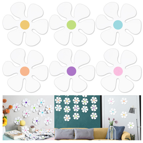 60 Pieces Groovy Party Decorations 70s Retro White Flower Cutouts Daisy Paper Cutout Decor Hippie Flower Cutouts for 60s 70s One Two Groovy Birthday Party DIY Craft Wall Classroom Home