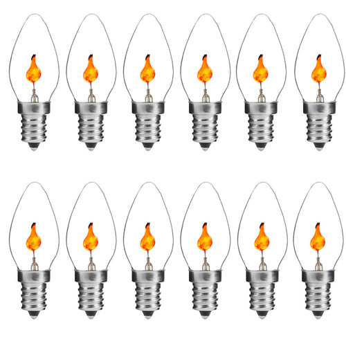 Lxcom Lighting 12 Pack C7 Flicker Flame Light Bulb 3W Flicker Flame Bulb E12 Candle Flickering Light Bulbs Clear Flame Tip Candelabra Replacement Bulb for Decorative Night Light String Lights Lxcom Lighting 12 Pack C7 Flicker Flame Light Bulb 3W Flicker Flame Bulb E12 Candle Flickering Light Bulbs Clear Flame Tip Candelabra Replacement Bulb for Decorative Night Light String Lights