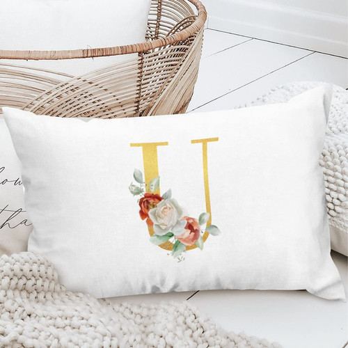 Yinrune Personalized Polyester Pillow Covers Floral Monogram Letter Retro Waist Lumbar Pillow Cover Holiday Anniversary Wedding Gift for Sofa Couch Chair Bedroom Decor 20x36in_768