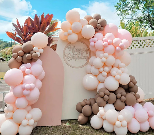 Light Pink and White Balloons Garland Arch Kit Double Stuffed Matte Pastel Pink Cream Peach Latex Balloon Different Sizes 18 12 10 5In Boho Ballon for Baby Shower Gender Reveal Party Decorations