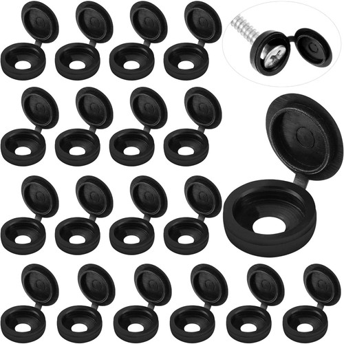 Hotop 100 Pieces Hinged Screw Cover Caps Plastic Shutter Screw Caps Fold Screw Snap Covers Washer Flip Tops (Black, Medium)