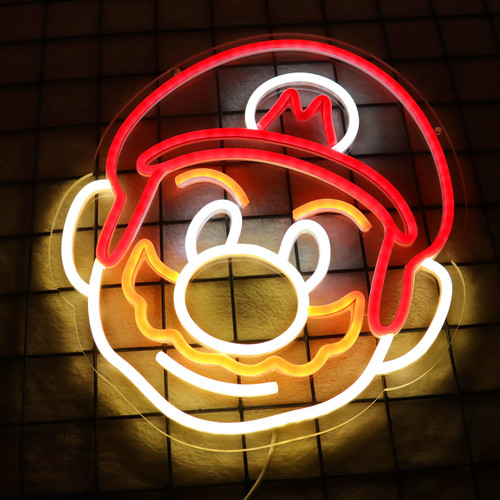 Mario neon sign wall decor Mario Wall Art Kids Room Decor Led Light Sign game artwork Mario fans gift (12in*14in)