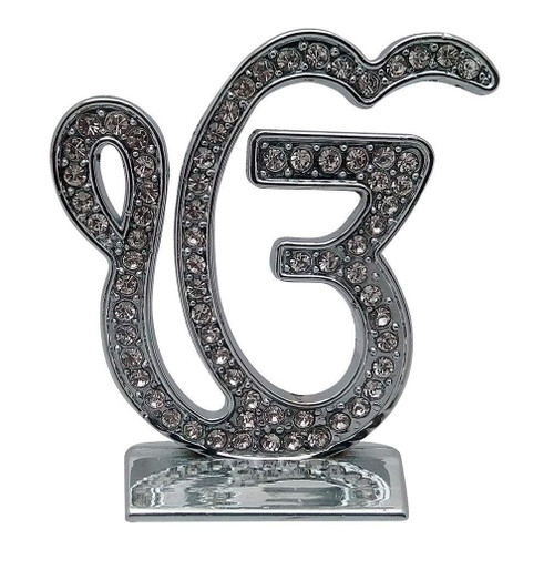 Targets Target Store Sikh Religious Symbol EK Onkar Studded Idol Ik Onkar Silver Metal Studded Statue for Car Dashboard Mandir Temple Puja Murti Home Decor Office Table Showpiece