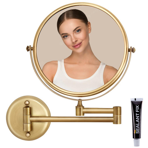 RECKODOR 8 Inch Bathroom Makeup Mirror Wall Mounted Gold, 360 Swivel Vanity Mirror with Magnification, Extendable Arm, 1X/5X Two-Sided, Brass Material, Brushed Light Gold RECKODOR 8 Inch Bathroom Makeup Mirror Wall Mounted Gold, 360 Swivel Vanity Mirror with Magnification, Extendable Arm, 1X/5X Two-Sided, Brass Material, Brushed Light Gold