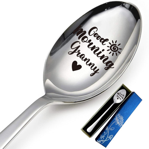 MeiFuJuW Funny Good Morning Granny Spoon Engraved Stainless Seel,Gift for Grandma Granny from Grandson Granddaughter,Best Tea spoon Coffee Spoon Gifts for Grandma Mom Birthday Mother's Day Christmast