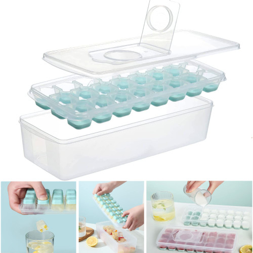 Silicone Ice Cube Tray with Lid and Storage Box, Small Ice Cube Trays for Freezer, Easy-Release Ice Molds, Perfect for Cold Drinks; Ice Cube Trays, Ice Trays, and Silicone Ice Cube Molds with Lid