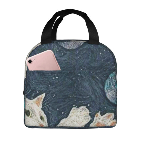 Reusable Lunch Tote Bag Galaxy Starry Sky Cat Pick Insulated Lunch Bag Durable Cooler Lunch Box